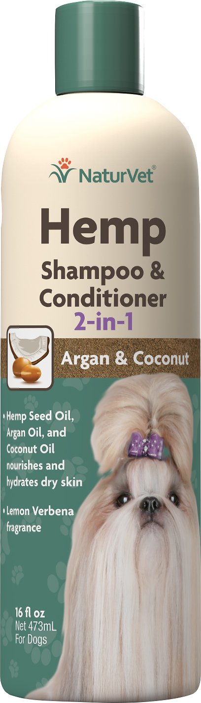 NaturVet Hemp Shampoo & Conditioner 2-in-1 with Argon & Coconut Oil -16 oz